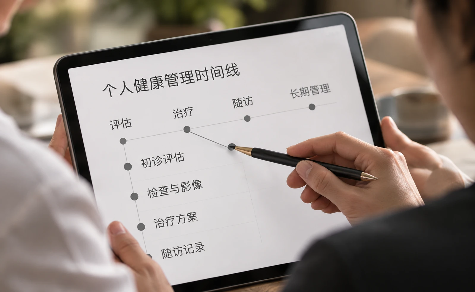 平板上展示个人健康管理时间线的概念场景